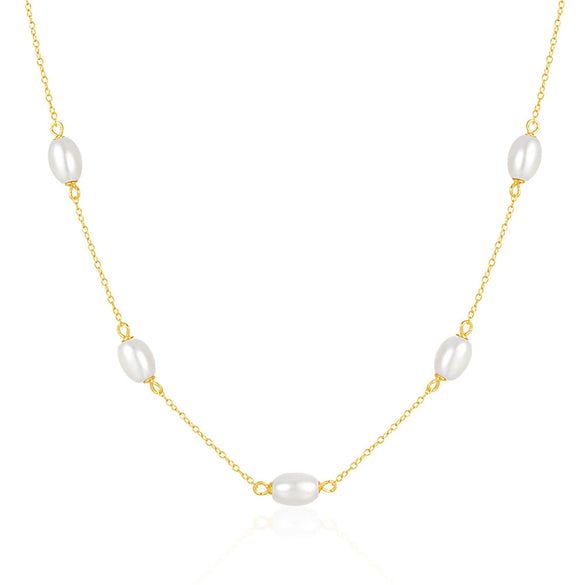 Wholesale Women's S925 Sterling Silver Pearl Ochain Necklace With Geometric Design And Electroplating Treatment