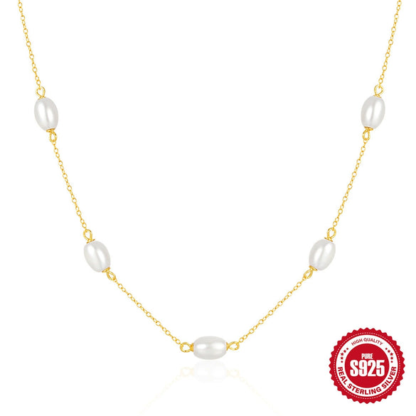 Wholesale Women's S925 Sterling Silver Pearl Ochain Necklace With Geometric Design And Electroplating Treatment