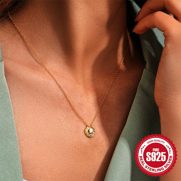 Wholesale Women's S925 Sterling Silver Petal Dancing Ring Pendant Necklace With Geometric Shape And Electroplating Design Clavicle Chain