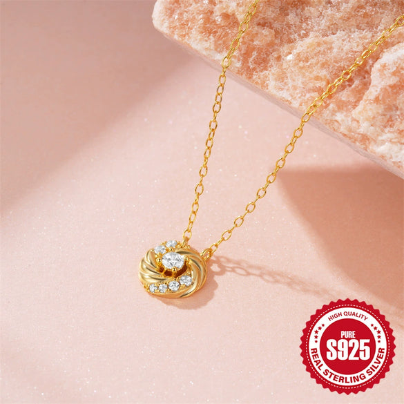 Wholesale Women's S925 Sterling Silver Petal Dancing Ring Pendant Necklace With Geometric Shape And Electroplating Design Clavicle Chain