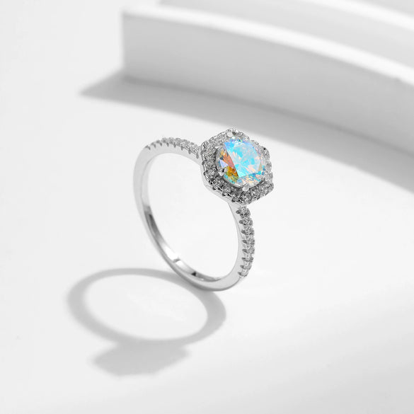 Wholesale Women's S925 Sterling Silver Polygon Line Geometric Inlaid Zircon Light Luxury Ring