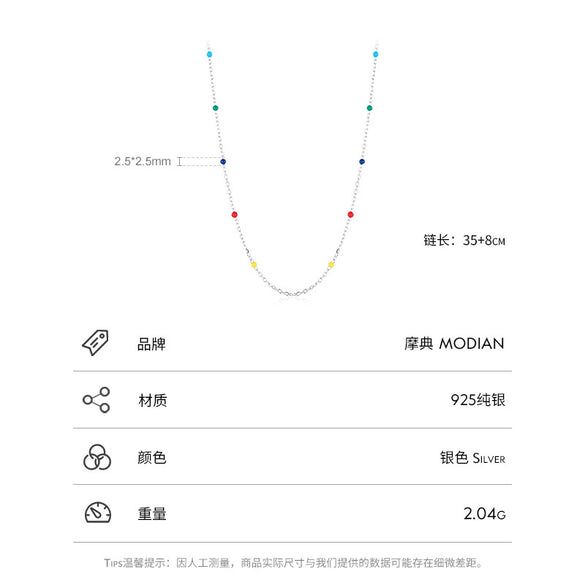 Wholesale Women's S925 Sterling Silver Rainbow Peas Clavicle Chain With Dripping Glue Design