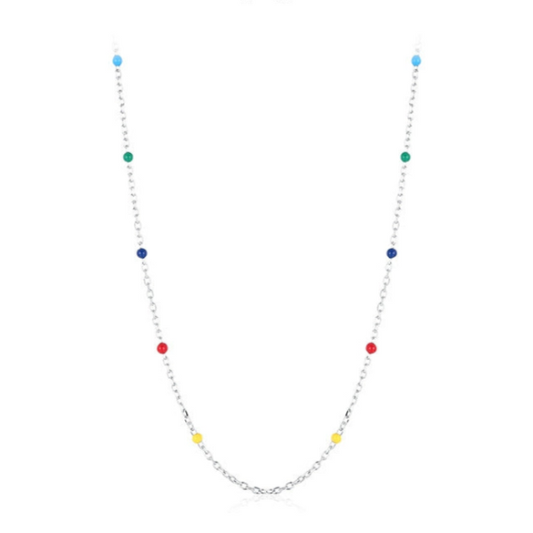 Wholesale Women's S925 Sterling Silver Rainbow Peas Clavicle Chain With Dripping Glue Design