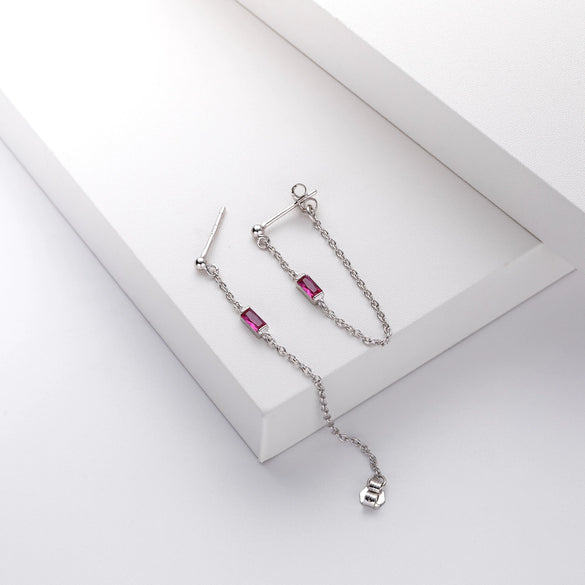 Wholesale Women's S925 Sterling Silver Rectangular Zircon Inlaid Geometric Earrings With Electroplating Treatment