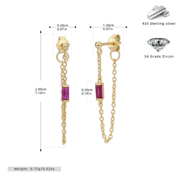 Wholesale Women's S925 Sterling Silver Rectangular Zircon Inlaid Geometric Earrings With Electroplating Treatment