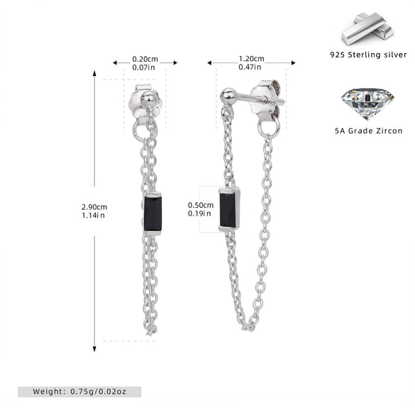 Wholesale Women's S925 Sterling Silver Rectangular Zircon Inlaid Geometric Earrings With Electroplating Treatment