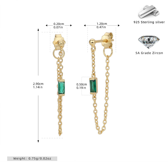 Wholesale Women's S925 Sterling Silver Rectangular Zircon Inlaid Geometric Earrings With Electroplating Treatment