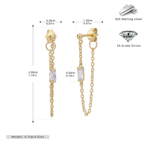 Wholesale Women's S925 Sterling Silver Rectangular Zircon Inlaid Geometric Earrings With Electroplating Treatment