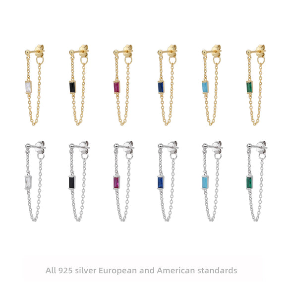 Wholesale Women's S925 Sterling Silver Rectangular Zircon Inlaid Geometric Earrings With Electroplating Treatment