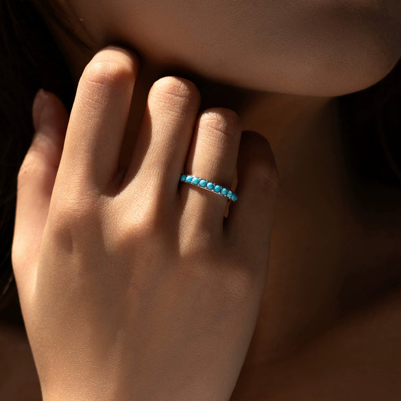 Wholesale Women's S925 Sterling Silver Retro Maillard Style Synthetic Turquoise Ring With Electroplating