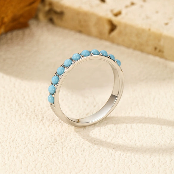 Wholesale Women's S925 Sterling Silver Retro Maillard Style Synthetic Turquoise Ring With Electroplating