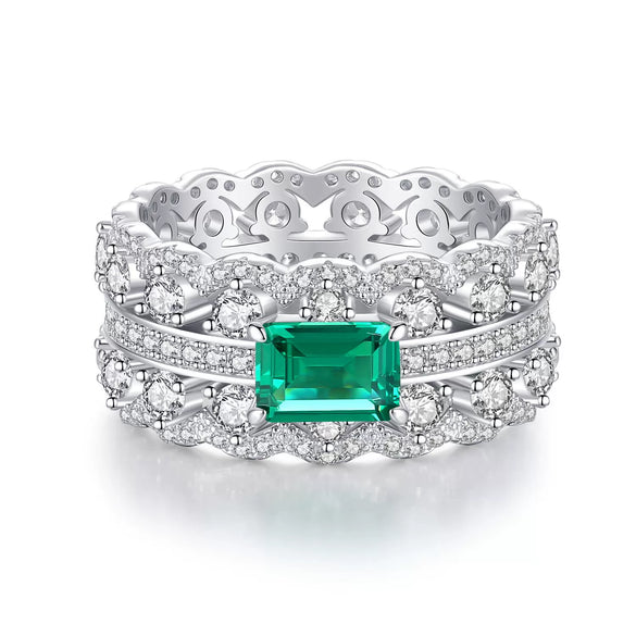 Wholesale Women's S925 Sterling Silver Ring Emerald Cut Electroplated With High Carbon Diamond