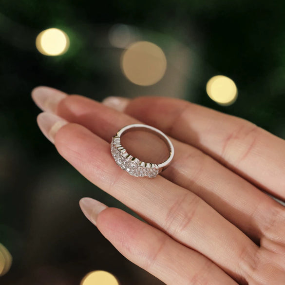 Wholesale Women's S925 Sterling Silver Ring Geometric Design Electroplated Full Diamond Inlay