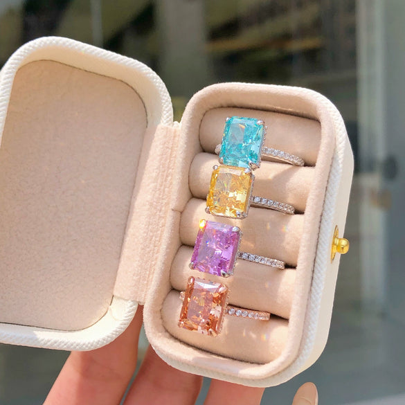 Wholesale Women's S925 Sterling Silver Ring Hand Inlaid High Carbon Diamond With Ice Flower Cut 810 Rectangular Sugar Shape Geometric Pattern And Electroplating Finish