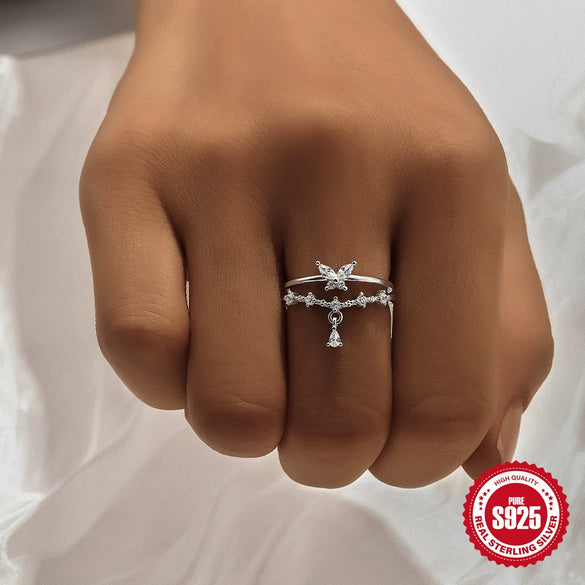 Wholesale Women's S925 Sterling Silver Ring With Colorful Zircon Inlaid Flower Design Opening Adjustable Electroplated