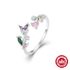 Wholesale Women's S925 Sterling Silver Ring With Colorful Zircon Inlaid Flower Design Opening Adjustable Electroplated