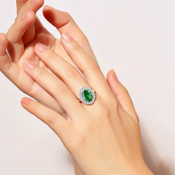 Wholesale Women's S925 Sterling Silver Ring With Emerald And High Carbon Diamond 8A Zircon Geometric Style