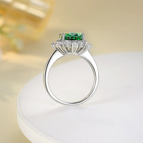 Wholesale Women's S925 Sterling Silver Ring With Emerald And High Carbon Diamond 8A Zircon Geometric Style