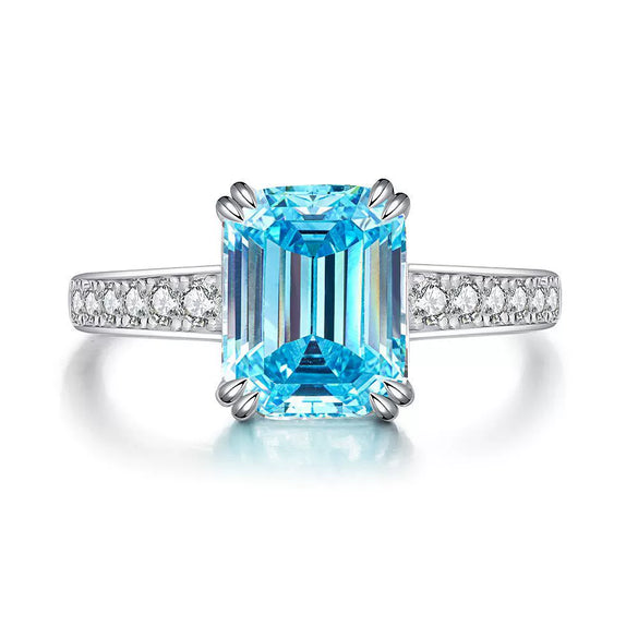 Wholesale Women's S925 Sterling Silver Ring With Emerald Cut Square Pagoda Shapes And Geometric Style Electroplated