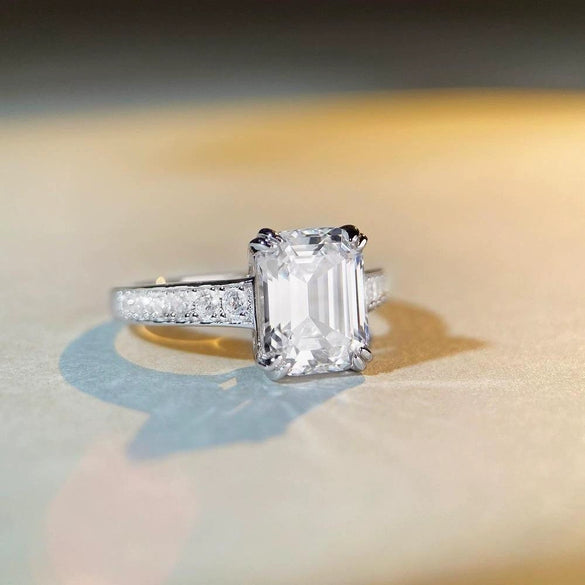 Wholesale Women's S925 Sterling Silver Ring With Emerald Cut Square Pagoda Shapes And Geometric Style Electroplated