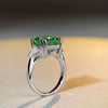 Wholesale Women's S925 Sterling Silver Ring With Emerald Green Color And Geometric Pattern Electroplated