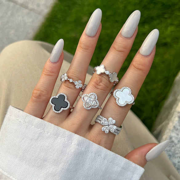 Wholesale Women's S925 Sterling Silver Ring With Four Leaf Clover And Zircon Separable Design Flower Pattern