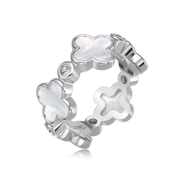 Wholesale Women's S925 Sterling Silver Ring With Four Leaf Clover And Zircon Separable Design Flower Pattern