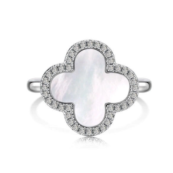 Wholesale Women's S925 Sterling Silver Ring With Four Leaf Clover And Zircon Separable Design Flower Pattern