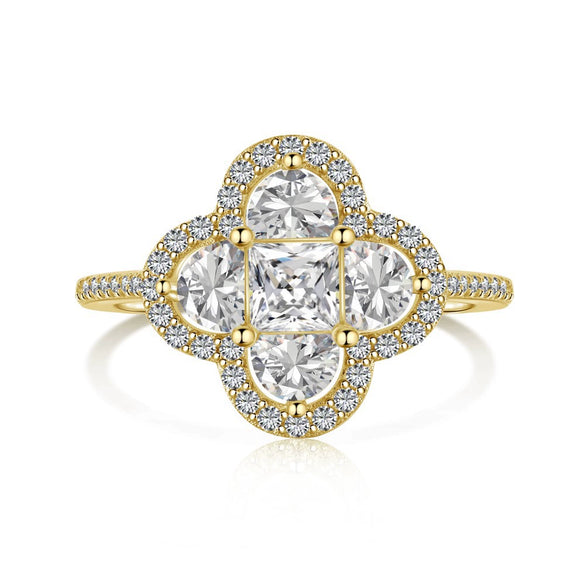 Wholesale Women's S925 Sterling Silver Ring With Fourleaf Clover Zircon Inlaid And Electroplating Process