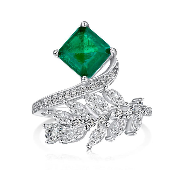 Wholesale Women's S925 Sterling Silver Ring With Geometric And Leaf Pattern Electroplated Design