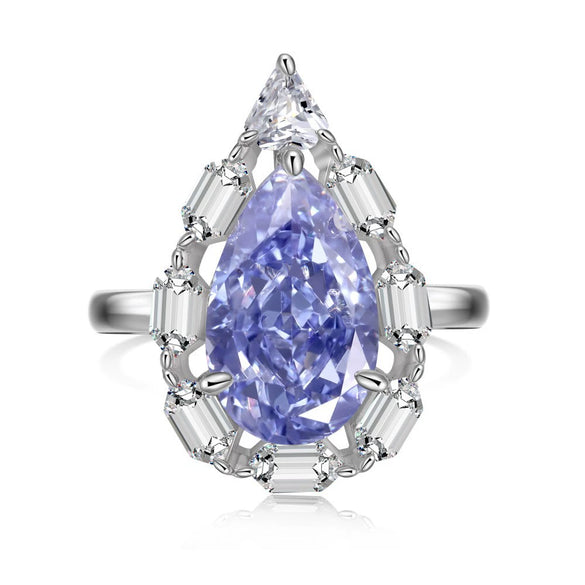 Wholesale Women's S925 Sterling Silver Ring With Geometric Design And Dropshaped Main Stone Inlaid With Zircon And Electroplating Treatment