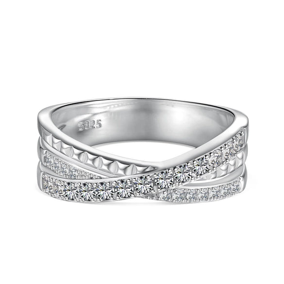 Wholesale Women's S925 Sterling Silver Ring With Geometric Pattern And Inlaid Full Diamond Zircon Electroplated