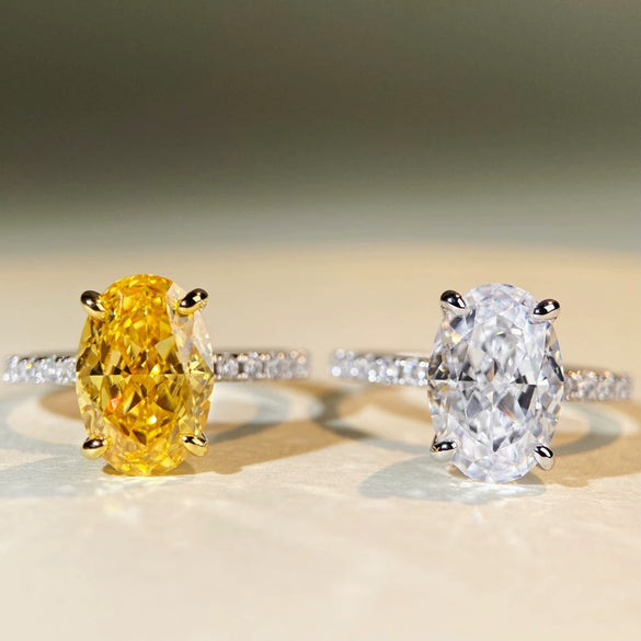 Wholesale Women's S925 Sterling Silver Ring With Geometric Pattern Ice Flower Cut High Carbon Diamond Yellow Diamond Fourprong Zircon Electroplated