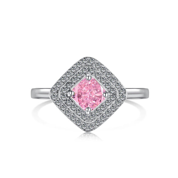 Wholesale Women's S925 Sterling Silver Ring With Geometric Pattern Pink Four Leaf Clover And Water Droplets Electroplated