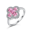 Wholesale Women's S925 Sterling Silver Ring With Geometric Pattern Pink Four Leaf Clover And Water Droplets Electroplated
