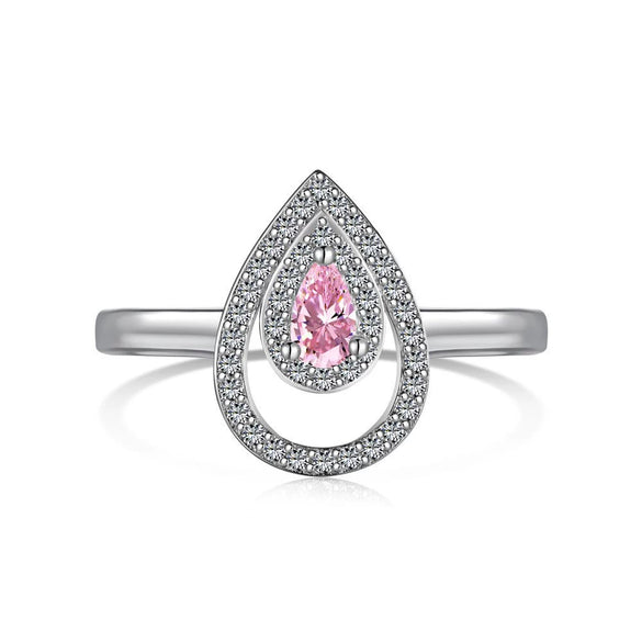 Wholesale Women's S925 Sterling Silver Ring With Geometric Pattern Pink Four Leaf Clover And Water Droplets Electroplated
