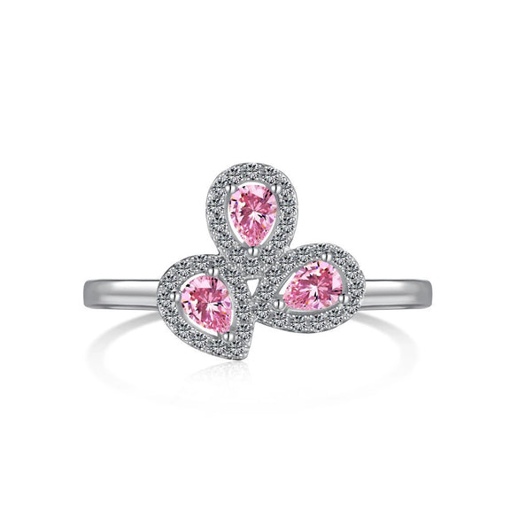 Wholesale Women's S925 Sterling Silver Ring With Geometric Pattern Pink Four Leaf Clover And Water Droplets Electroplated