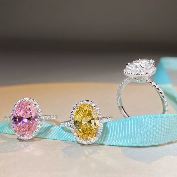Wholesale Women's S925 Sterling Silver Ring With Pigeon Egg Yellow Diamond Zircon And Geometric Design Electroplated