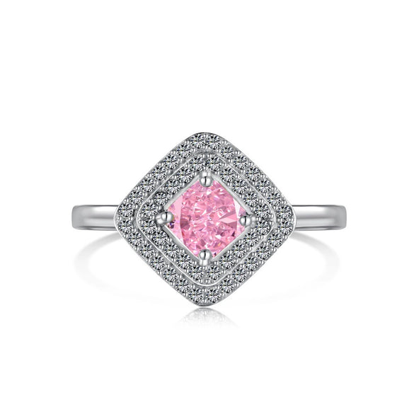 Wholesale Women's S925 Sterling Silver Ring With Pink Clover Water Drop And Geometric Patterns Electroplated