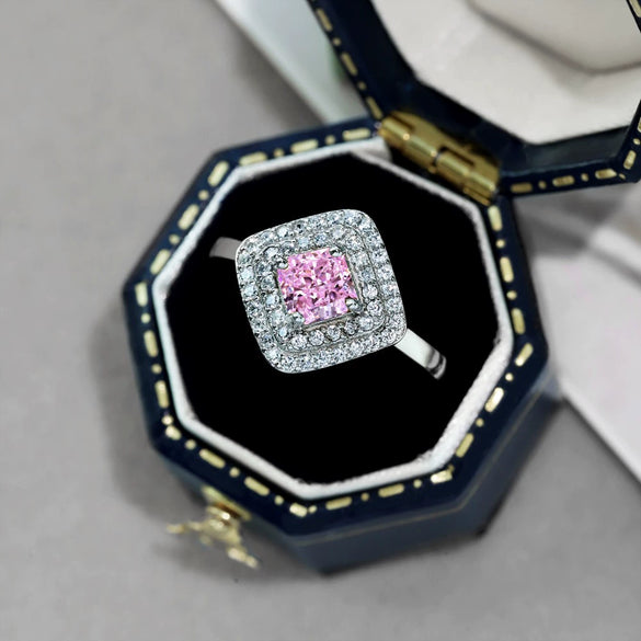 Wholesale Women's S925 Sterling Silver Ring With Pink Clover Water Drop And Geometric Patterns Electroplated