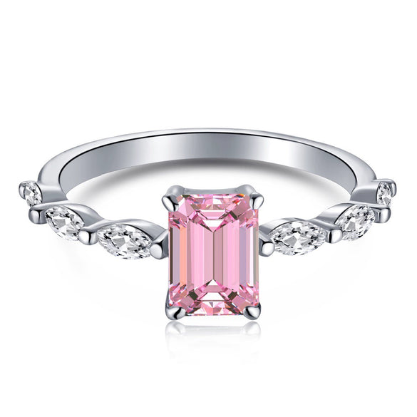 Wholesale Women's S925 Sterling Silver Ring With Pink Clover Water Drop And Geometric Patterns Electroplated