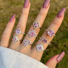 Wholesale Women's S925 Sterling Silver Ring With Pink Clover Water Drop And Geometric Patterns Electroplated