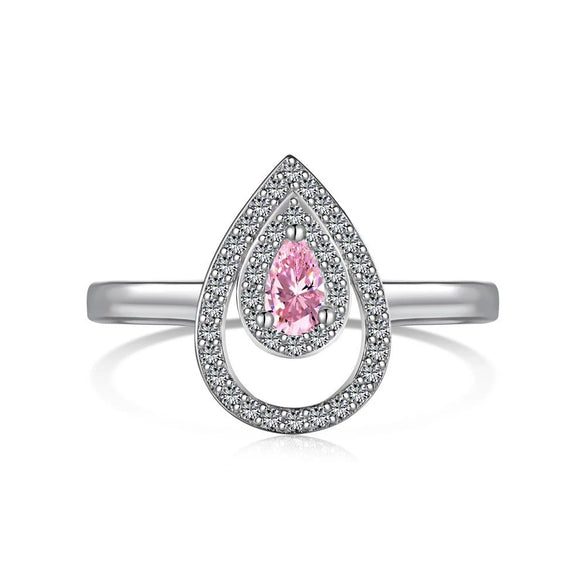 Wholesale Women's S925 Sterling Silver Ring With Pink Clover Water Drop And Geometric Patterns Electroplated