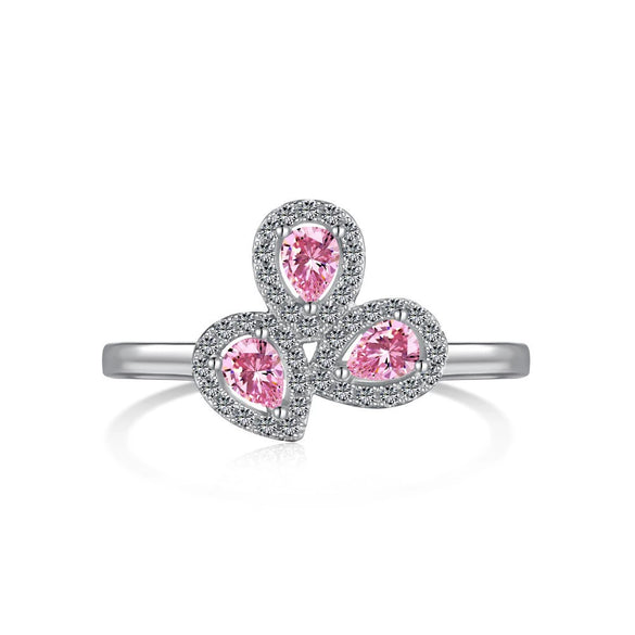 Wholesale Women's S925 Sterling Silver Ring With Pink Clover Water Drop And Geometric Patterns Electroplated