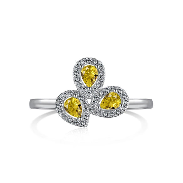 Wholesale Women's S925 Sterling Silver Ring With Yellow Zircon Flower Ushaped Dropshaped Geometric Design Electroplated