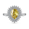 Wholesale Women's S925 Sterling Silver Ring With Yellow Zircon Flower Ushaped Dropshaped Geometric Design Electroplated