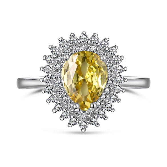 Wholesale Women's S925 Sterling Silver Ring With Yellow Zircon Flower Ushaped Dropshaped Geometric Design Electroplated