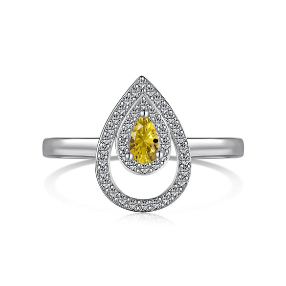 Wholesale Women's S925 Sterling Silver Ring With Yellow Zircon Flower Ushaped Dropshaped Geometric Design Electroplated