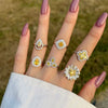 Wholesale Women's S925 Sterling Silver Ring With Yellow Zircon Flower Ushaped Dropshaped Geometric Design Electroplated