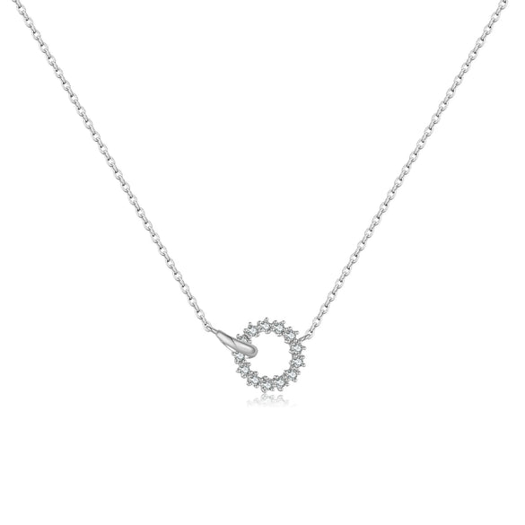 Wholesale Women's S925 Sterling Silver Ringlink Necklace With Geometric Design And Electroplating In Platinum Or 18K Gold